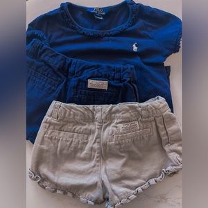 Navy and Khaki RL chino, ruffle shorts with matching navy ruffle t-shirt.